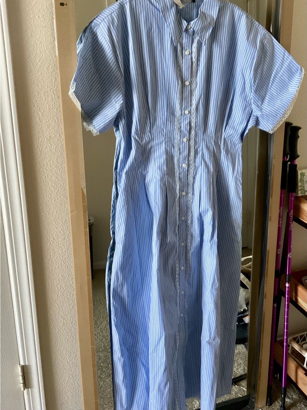 J. Crew Wren Lace Trim Shirt Dress Striped Button-Front Midi - Picture 6 of 9
